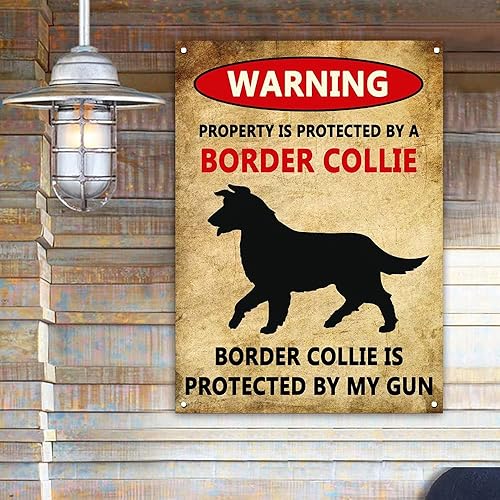 Miniatura 3 de Homega Placa de metal con texto en inglés "Warning Dog Warning This Property is Protected by A Border Collie", letrero delgado para decoración de