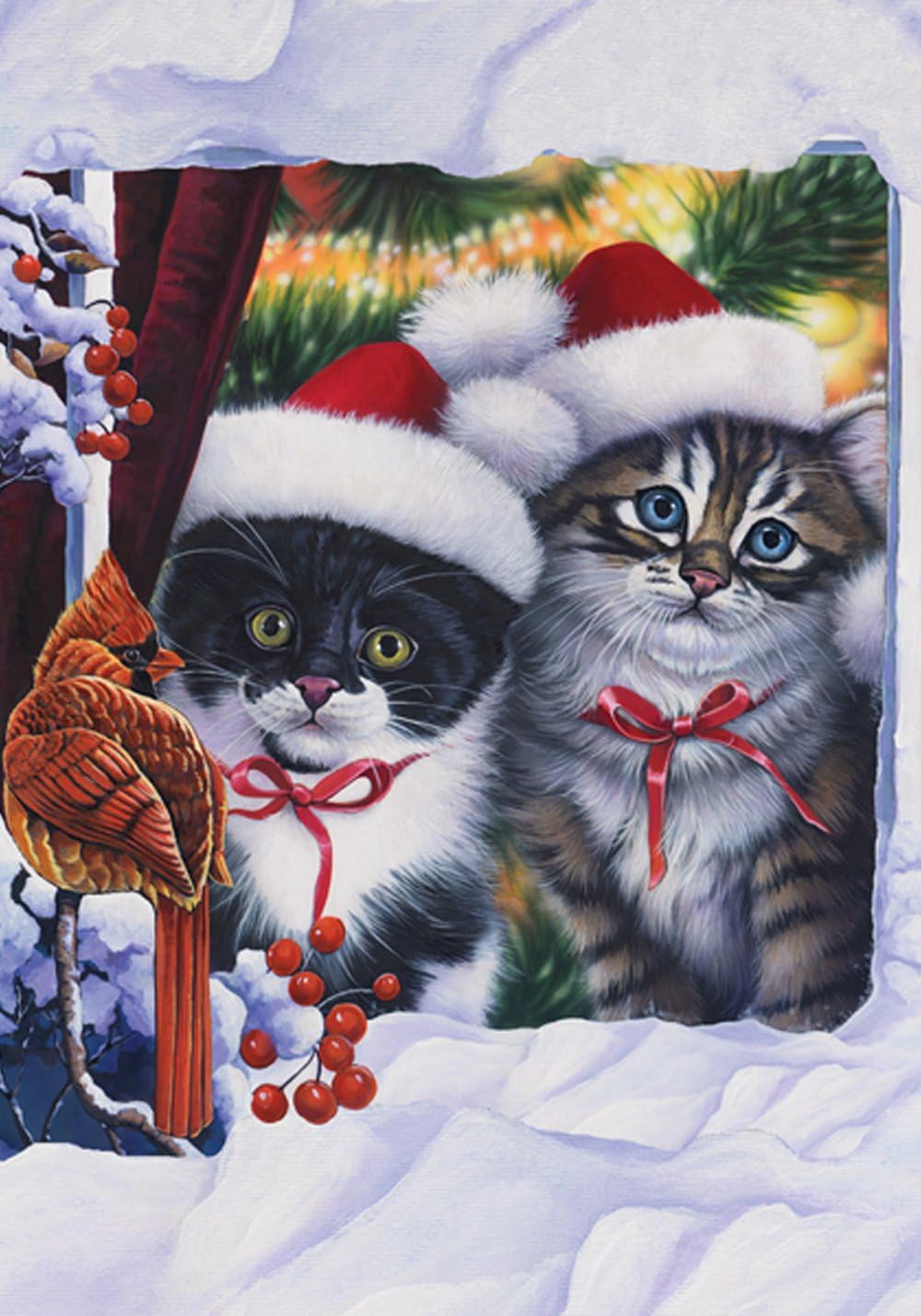 Toland Home Garden 100559 Kittens In Window Christmas Flag 28x40 Inch Double Sided Christmas Garden Flag for Outdoor House Winter Flag Yard Decoration