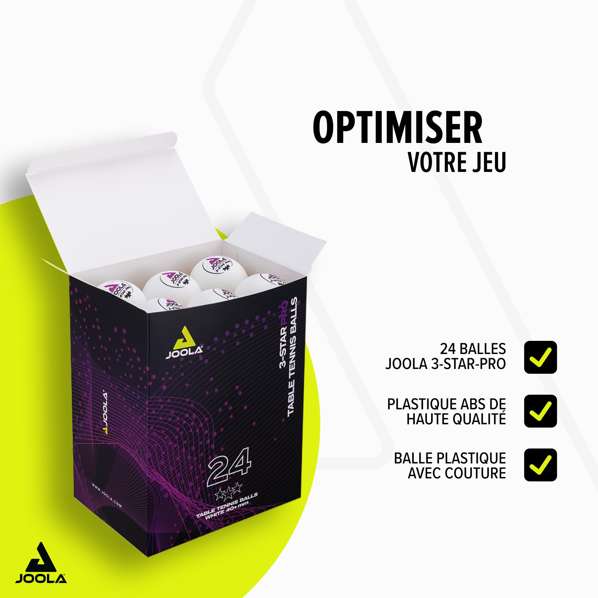 JOOLA Balles de ping-Pong 3-Star, Qualité Premium, 3 étoiles, Excellentes caractéristiques de Jeu et Longue durée de Vie, Compatibles Indoor et Outdoor