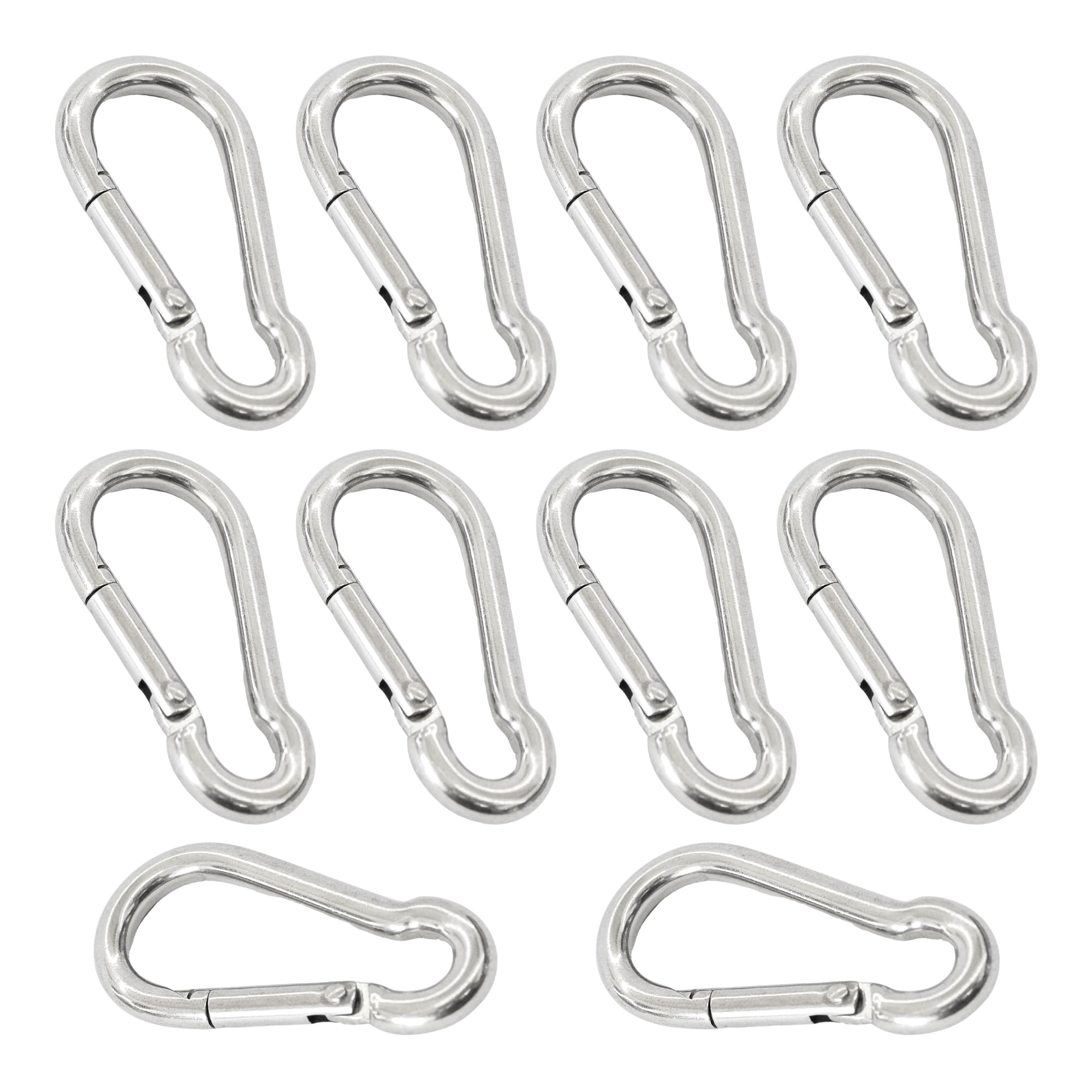 PDETVEO 10PCS M6 Spring Snap Hooks, 2.38 Inch 304 Stainless Steel Quick Link Carabiners, Secure Locking Clips for Outdoor Activities, Hammock Setup,