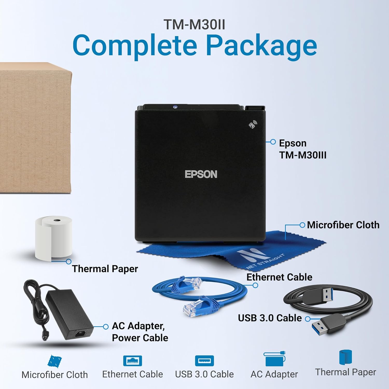 TM-m30II Thermal Receipt Printer (C31CJ27022) for POS – Wired USB & Ethernet Connection (NO Bluetooth) – 3 Inch Auto-Cutter for Retail or Restaurant Kitchen – Black