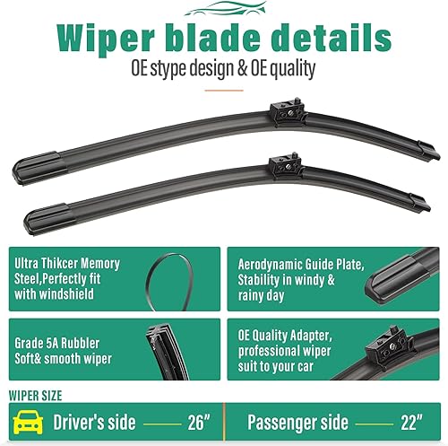 Vista 151 de 26" 20" 16" Windshield Wiper Blades Replacement for Dodge Grand Caravan 2008-2020 / Chrysler Town & Country 2008-2016 Premium All Weather Front Rear