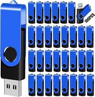 EASTBULL 8GB USB Flash Drives 100 Pack with Lanyards - Bulk USB 2.0 Thumb Drives for Reliable Storage & Backup, Blue