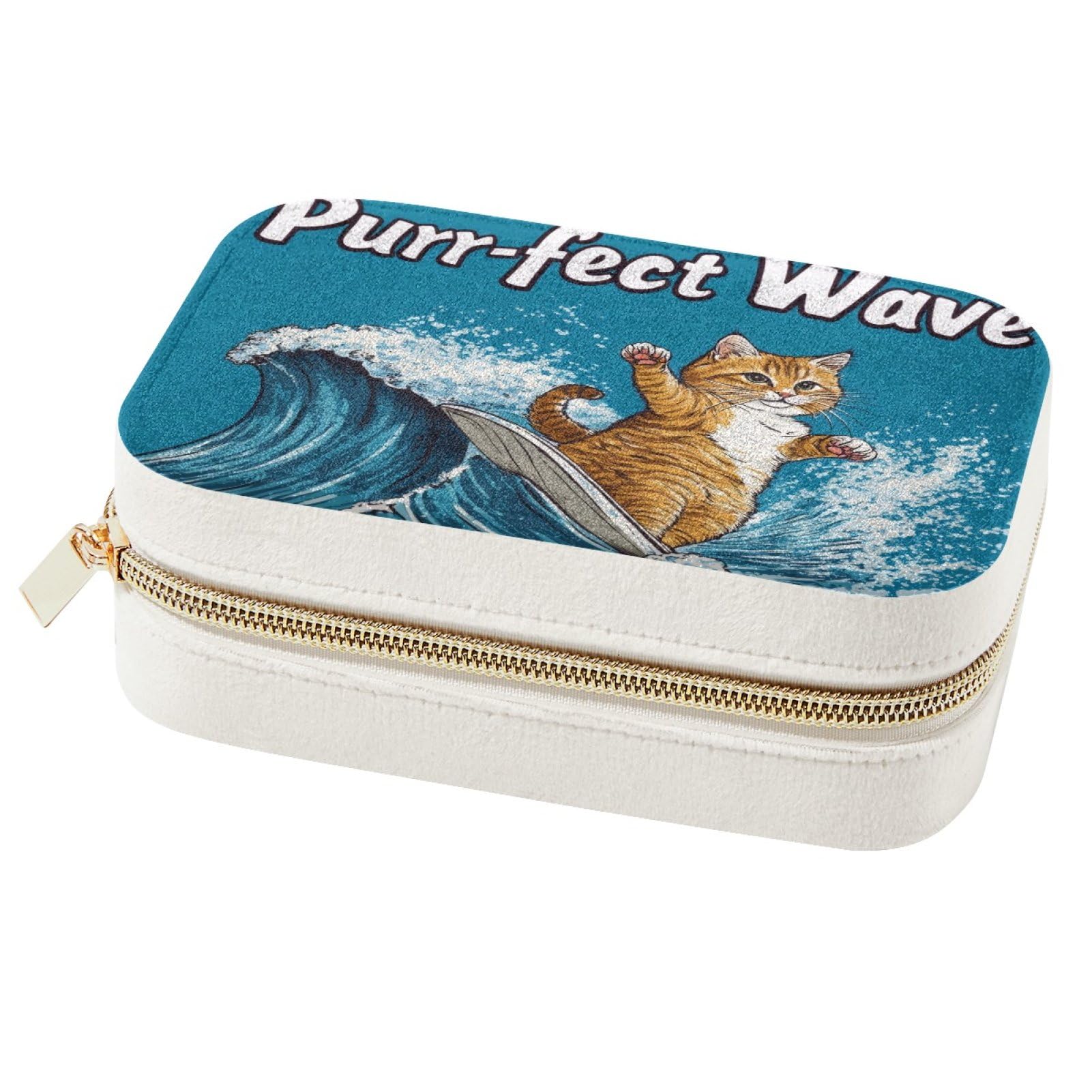 Boîte à bijoux chat de surf : mini organiseur de voyage pour bagues et colliers