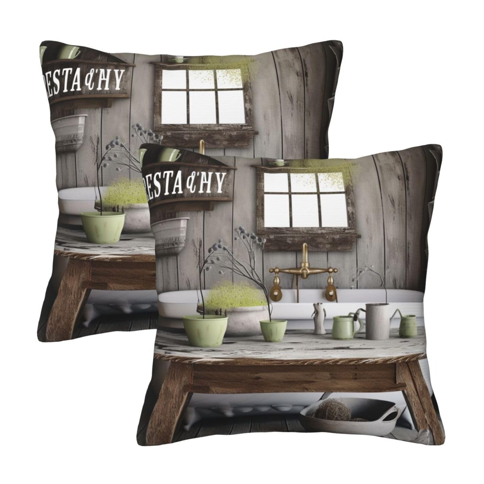 Farmhouse Rustic Throw Pillow Cases 2 Pack Square Pillowcases Soft Pillow Protectors for Couch Livingroom Sofa Bed Office Car,50x50 CM