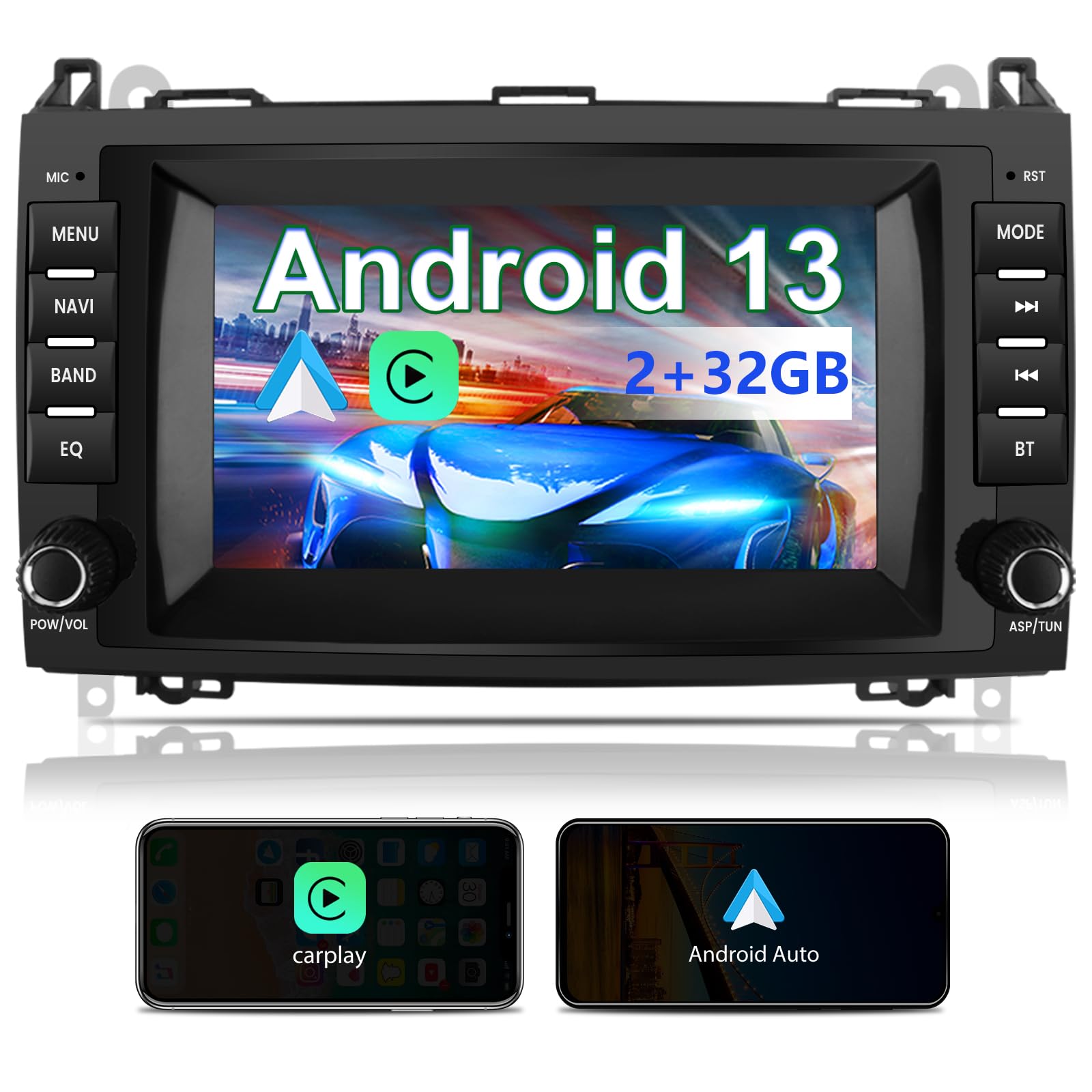 Android 13 Autoradio Carplay Android Auto per Mercedes Benz Vito Viano/Sprinter W639 W245/Classe B/Classe A W169 7 Pollici Car Radio Bluetooth FM RDS Comandi al volante