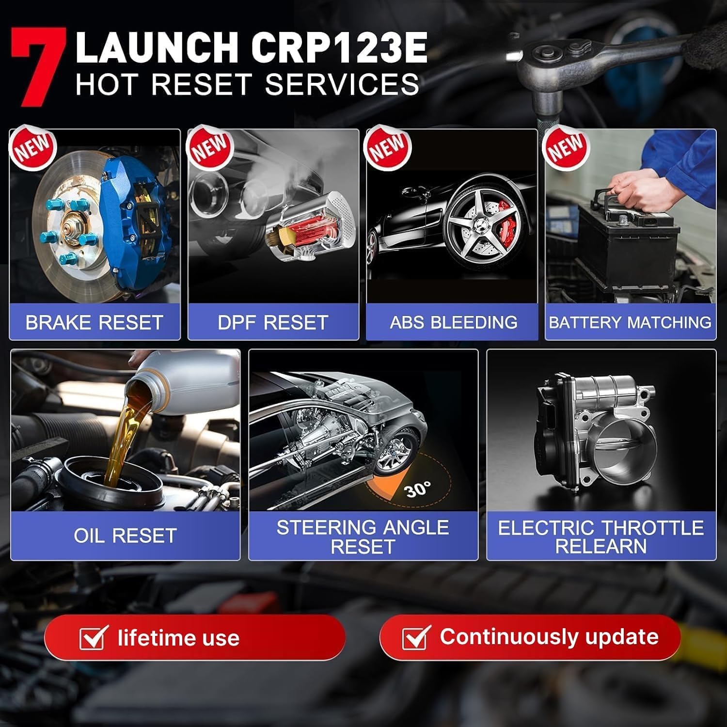 LAUNCH CRP123E V2.0 obd2 Diagnosegerät Auto Auslesegerät EOBD Tester,kfz Tester,4-Systemdiagnosen(Motor SRS AT ABS) mit 7 Reset (Öl/SAS/EPB/DPF/BMS/Abs-Blutung/Drosselklappeneinstellung),CAN FD&DOIP