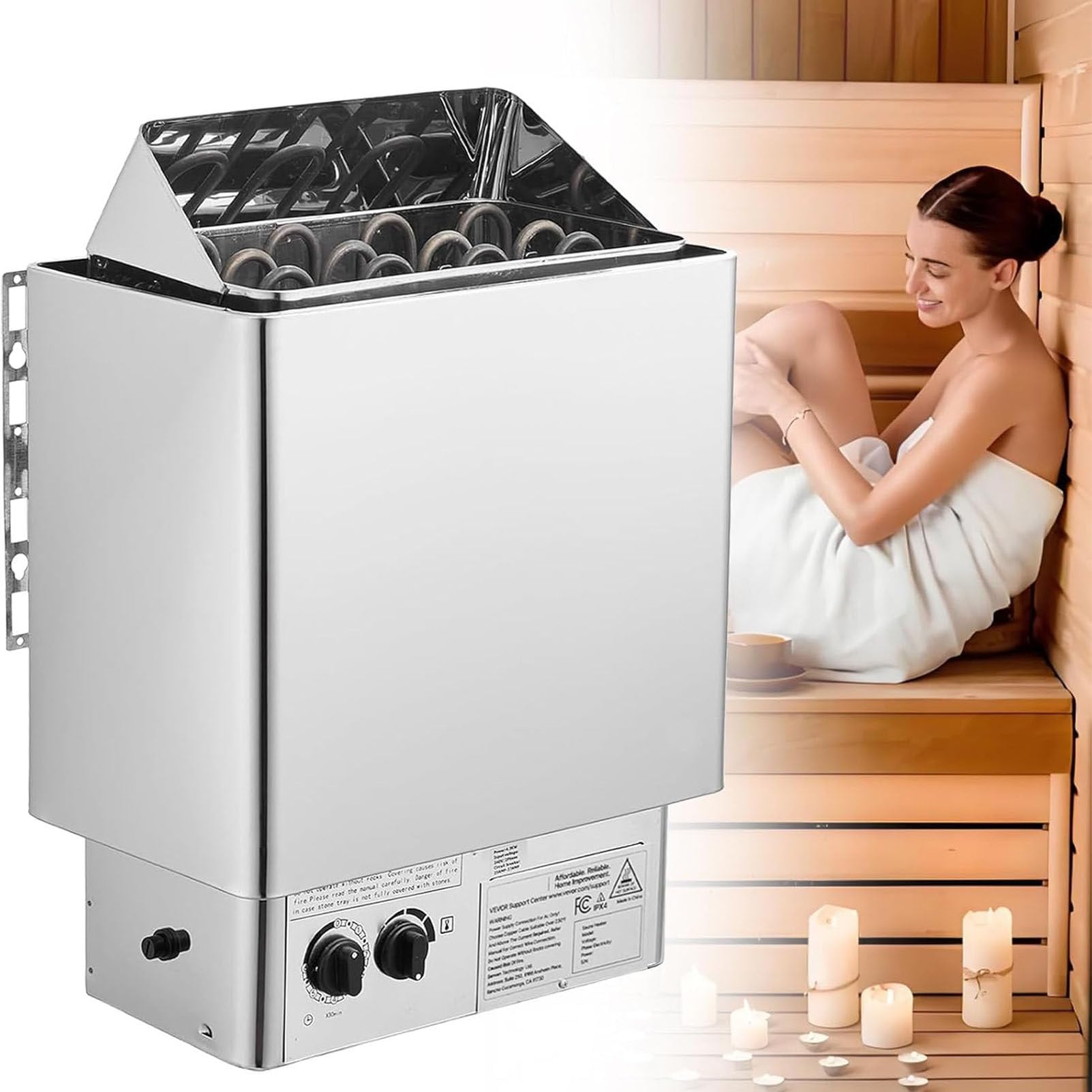 PioMue Electric Sauna Heater, Dry Steam Sauna Stove with Internal Controller and Timer for Home Spa, Hotel Bathroom Use 110V-4.5KW