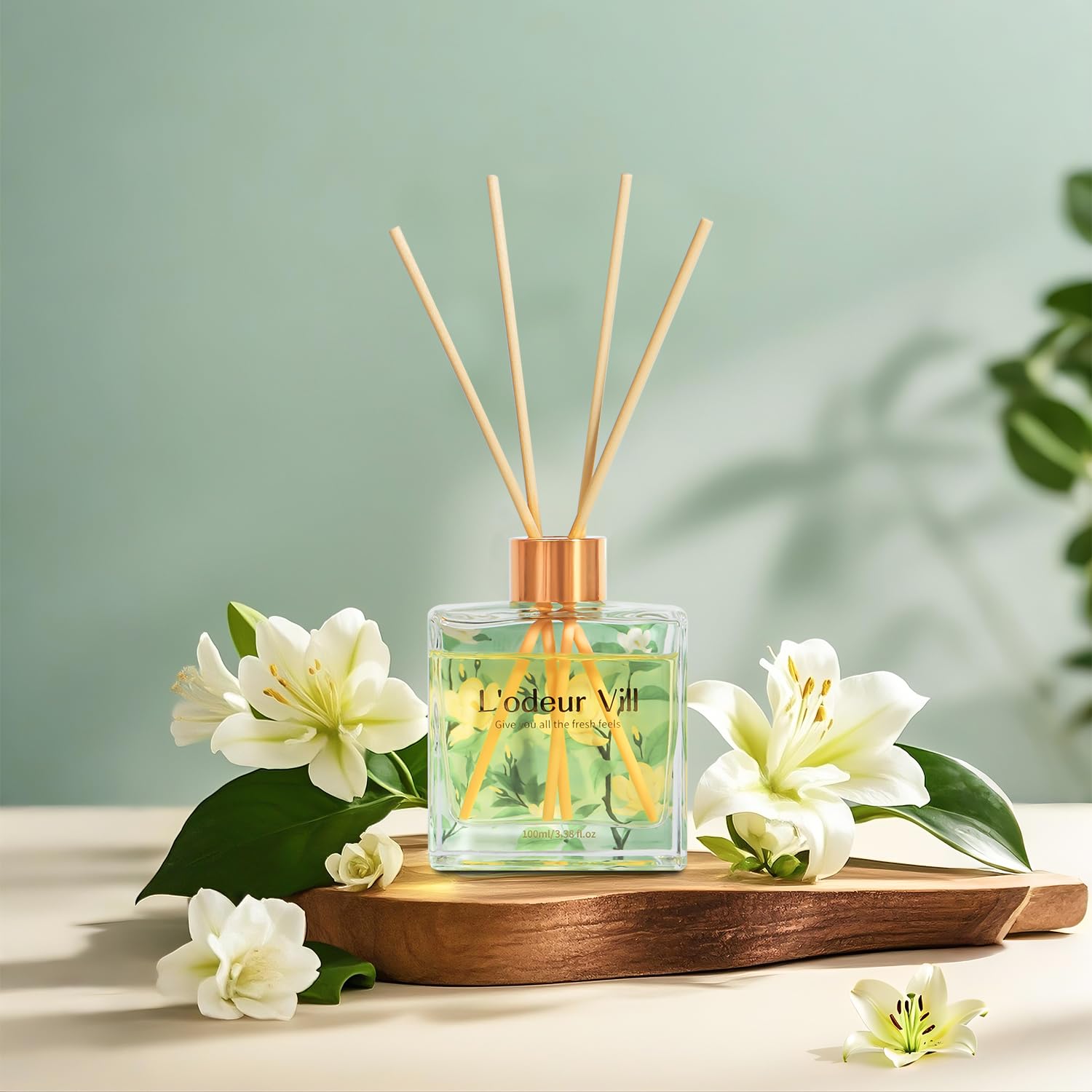L'odeur Vill Profumatore per Ambienti,Gelsomino e giglio Profumatore per Ambienti con 6 Bastoncini di Fragranza, Diffusore di Fragranze per Bagno, Appartamento, Decorazione Della Casa, 100ml