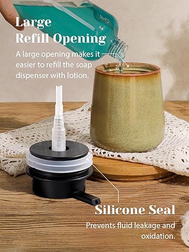 Miniatura 4 de INGOFIN Dispensador de loción de cerámica - Dispensador de jabón de manos recargable de 12 oz para baño, dispensador de jabón líquido moderno con