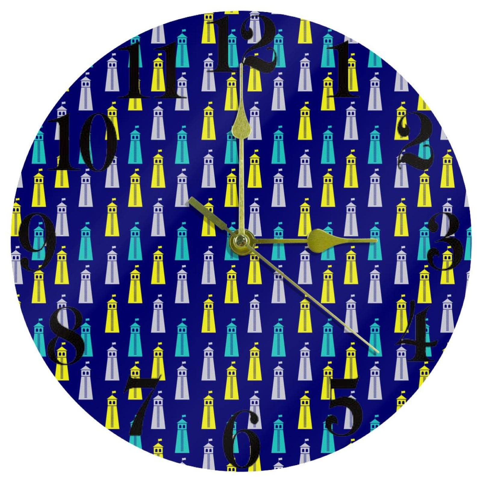 Horloge murale nautique bleue phare 25cm silencieuse pour maison
