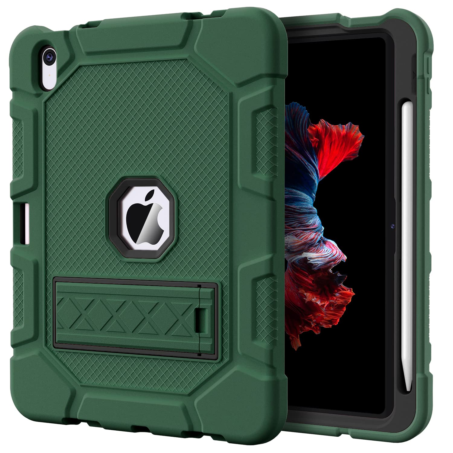 Azzsy Case for iPad 10th Generation 10.9 Inch 2022, [Built-in Pencil Holder] Heavy Duty Shockproof Rugged Protective Case for iPad 10.9 Inch 2022 Release, Alpine Green