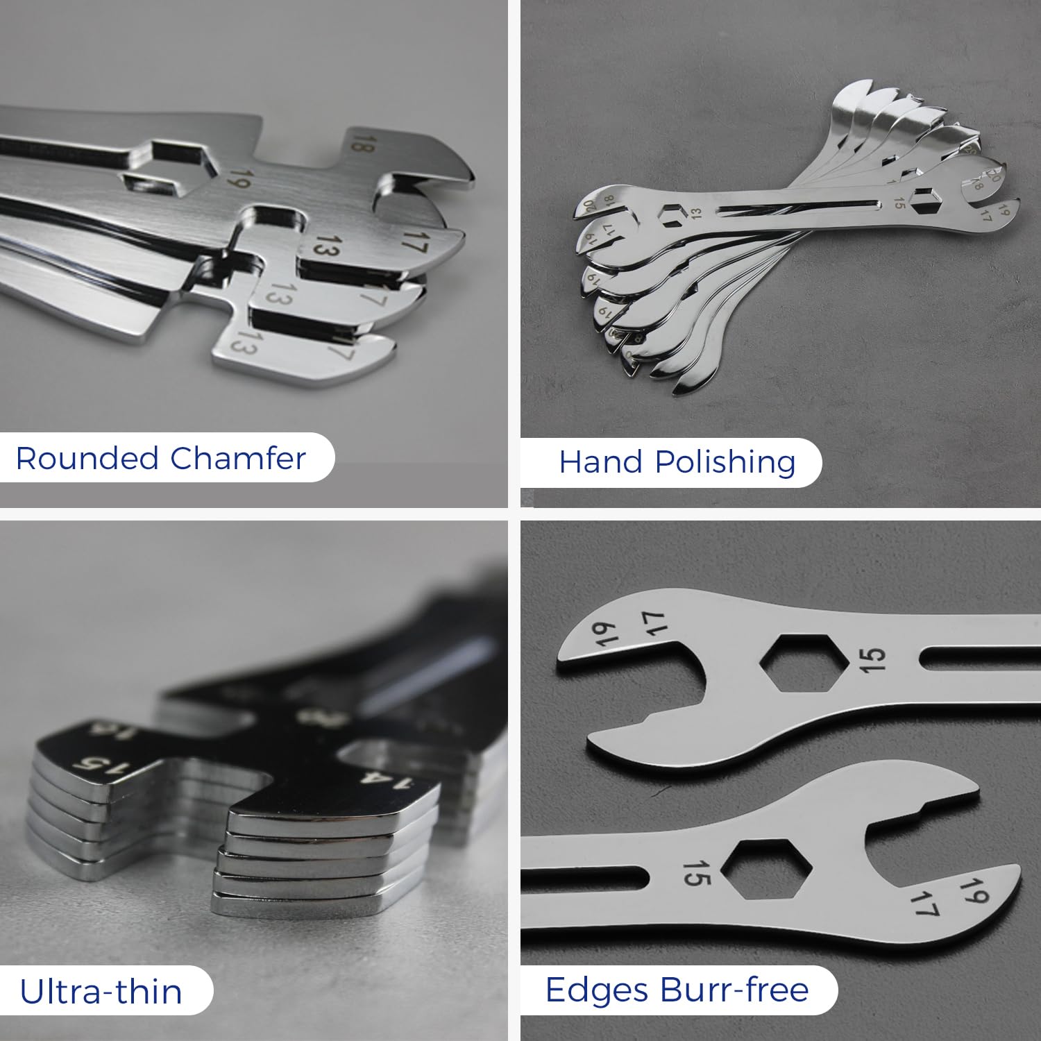 Universal Thin Hub Cone Wrench, Cr-V Steel + Ni-Cr Plating 0.1in/2.5mm Ultra-Thin 13-20mm Wrench for Home Bike Car Repair