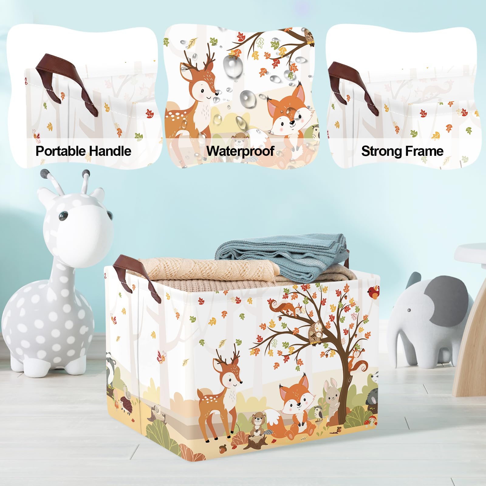 Clastyle Forest Animal Baby Laundry Hamper Collapsible Tree Clothes Kids Storage Basket Waterproof Boys Girls Toy Box for Nursery Room Fox Squirrel - Image 4