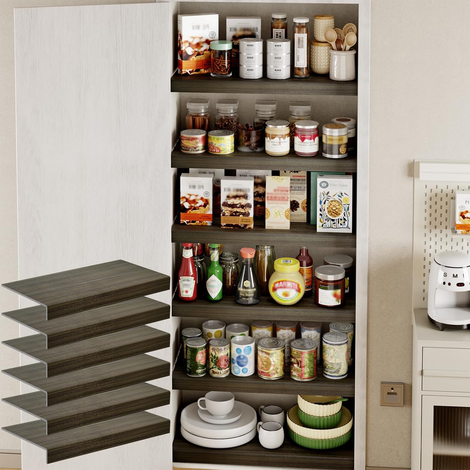 6-Pack Wire Rack Covers for Shelves - Imitation Wood-Look 24x12, Wire Rack Covers for Pantry, Closet, Shelfs Liner for Kitchen, Wood Shelf Cover Wire Shelving,Easy Install (Walnut Color) 24*12In Walnut Color