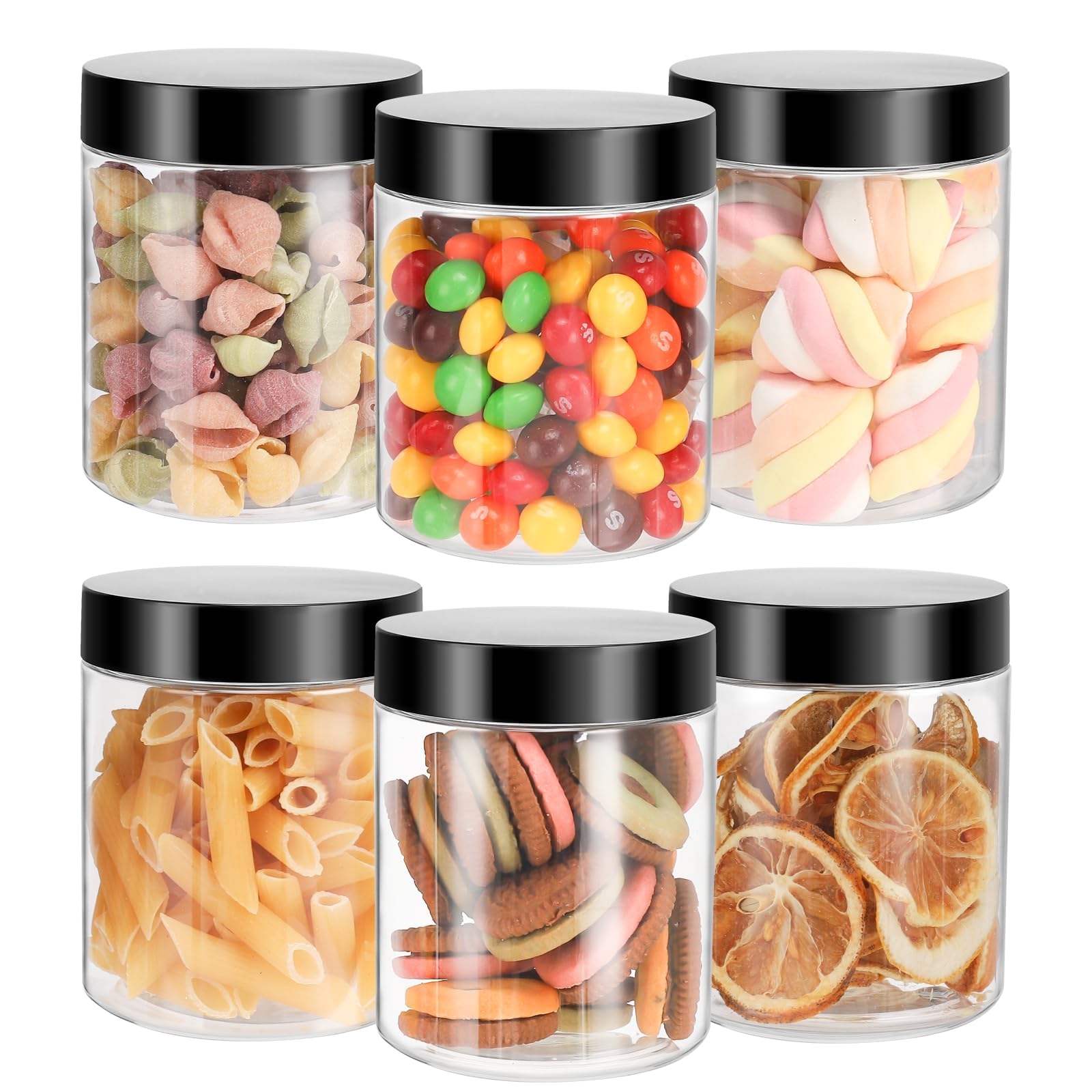 12 Pack Plastic Jars with Lids, 8 oz Clear Storage Container, Leakproof Plastic Mason Jars, Empty Round Slime Container, for Storing Dry Food, Peanut, Cookie, Candy