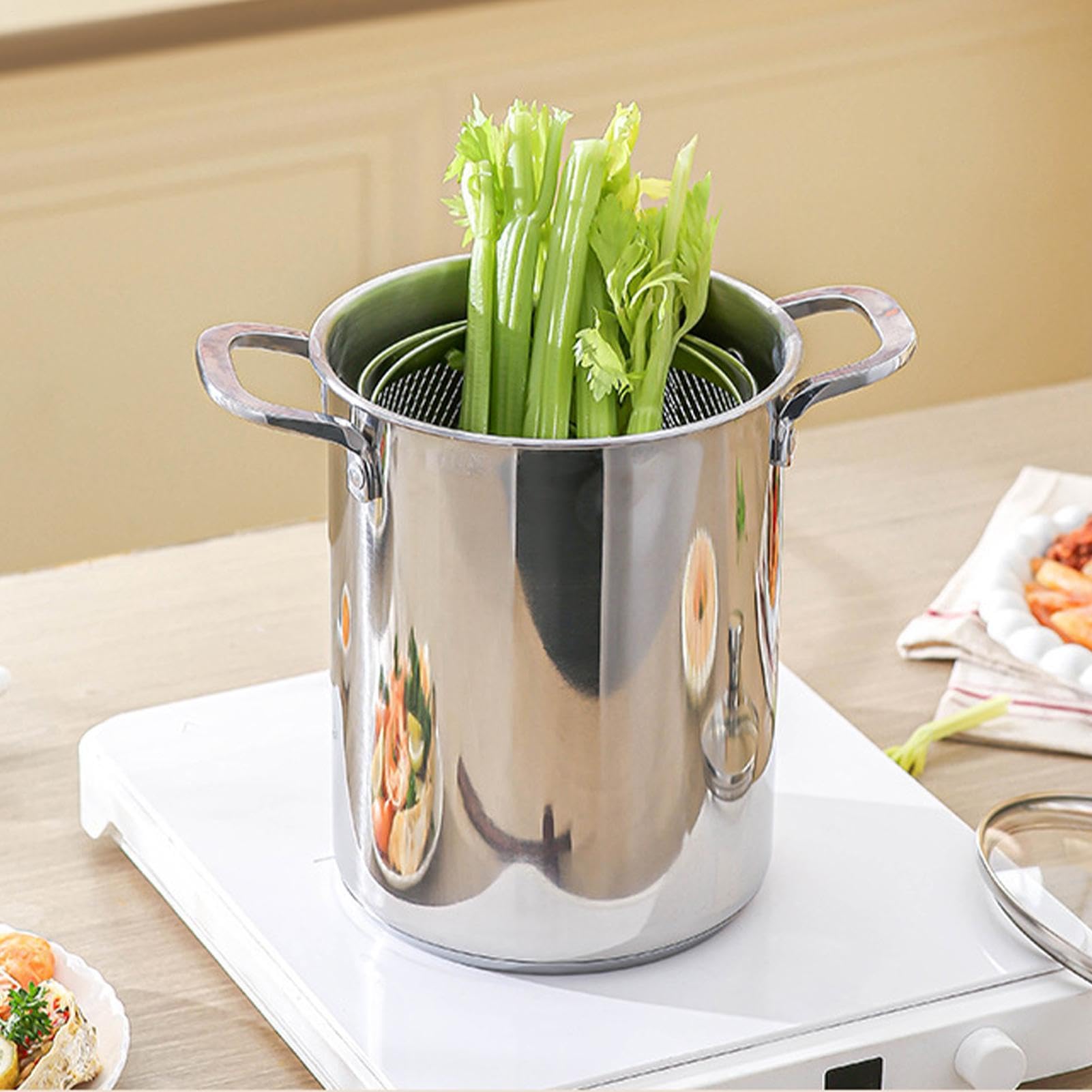 Pentola per Spaghetti Utensile da Cucina da 4 L | Casseruola Domestica Con Coperchio Per Chef Genitori Preparazione Pasti Feste Riunioni Vacanze Eventi Formali Appartamenti