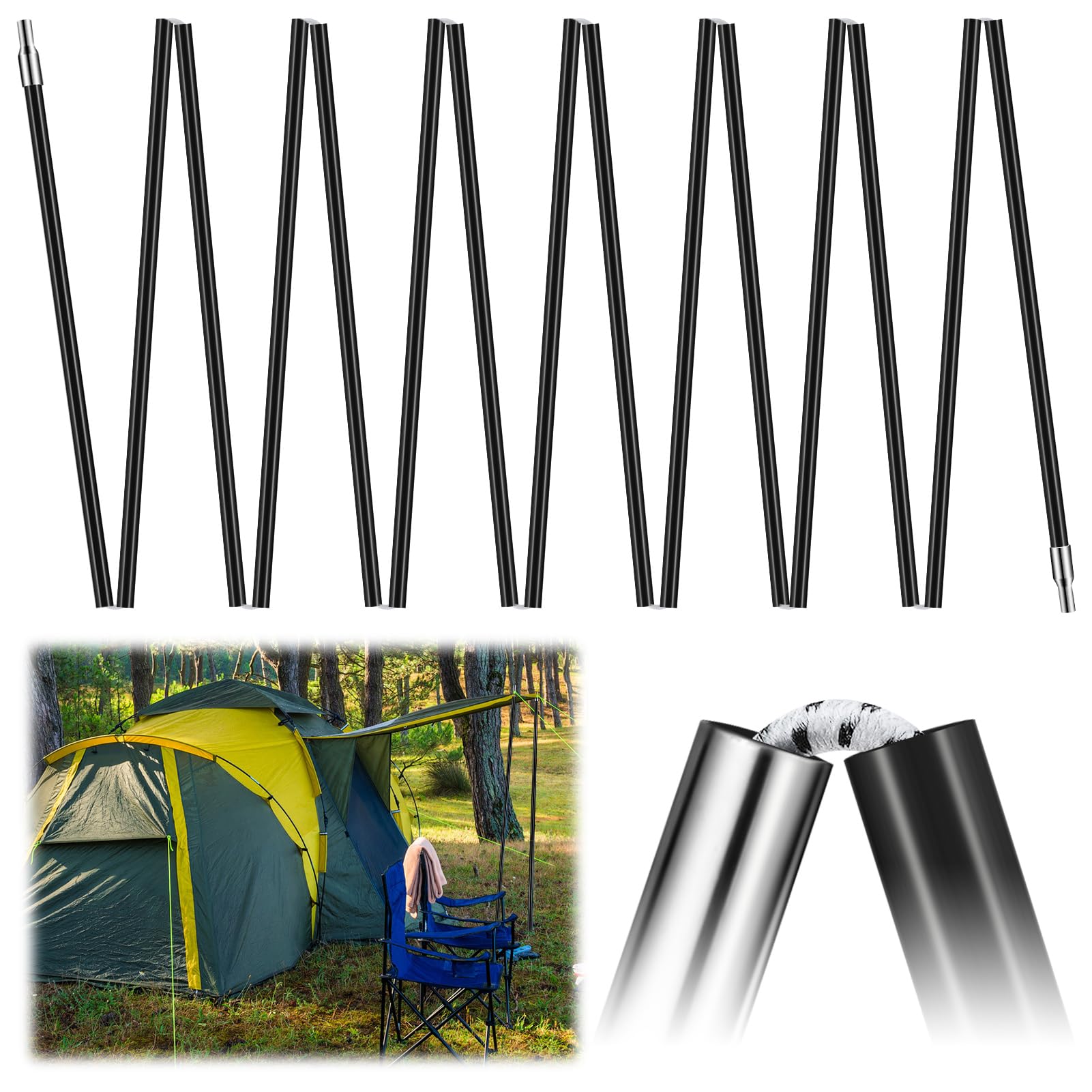 Yaocom 2 Stück 6 m Fiberglas-Zeltstangen Ersatz vormontierte schwarze Zeltstangen Camping Rutenteile für Wandern Outdoor Camping Rucksackreisen