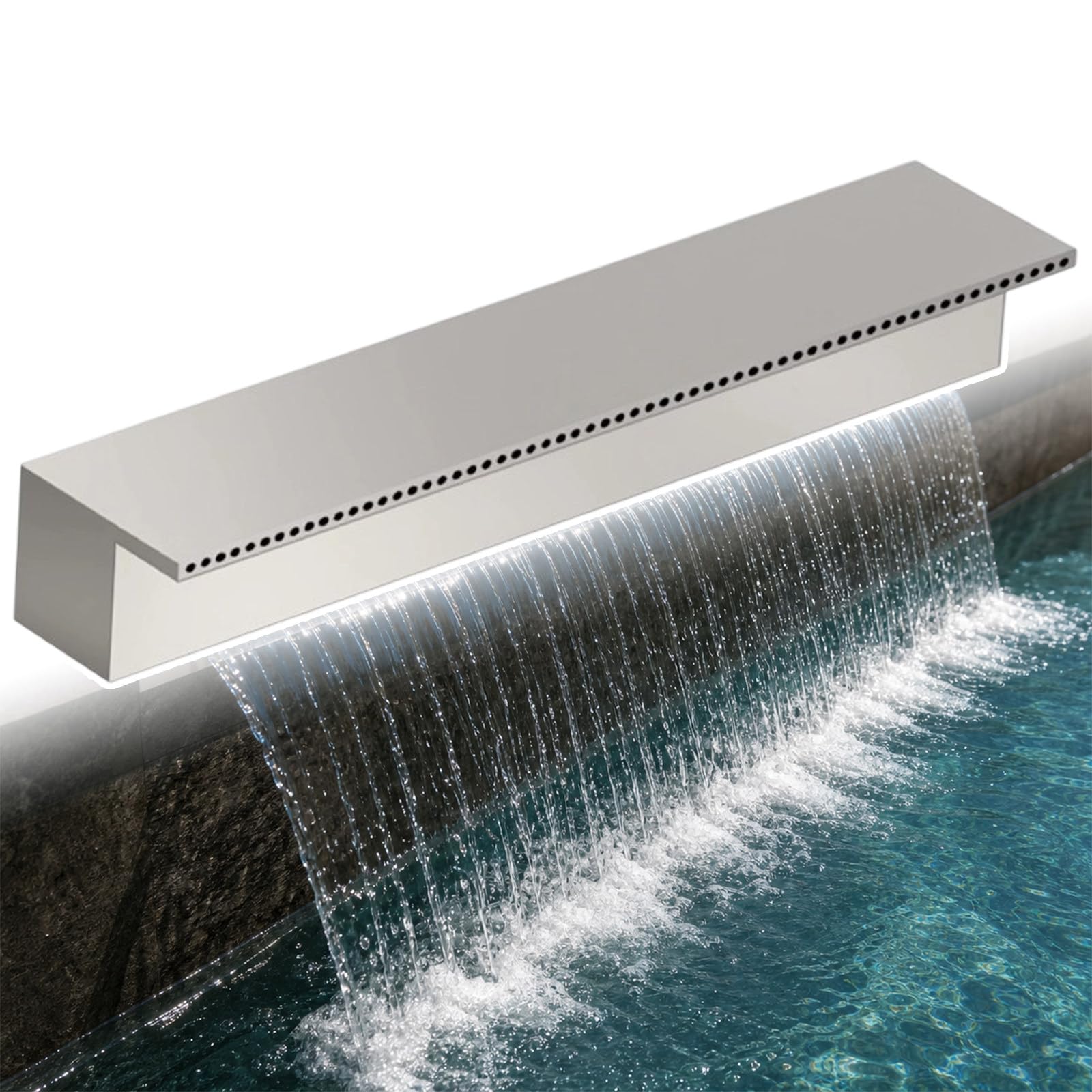 Stainless Steel Pool Fountain Spillway, Recessed Wall Sprayer With Fittings, Built-In Buffer Chamber Reduces Splashing; Suitable For Saltwater Pools And Water Curtain Walls 120cm-Standard