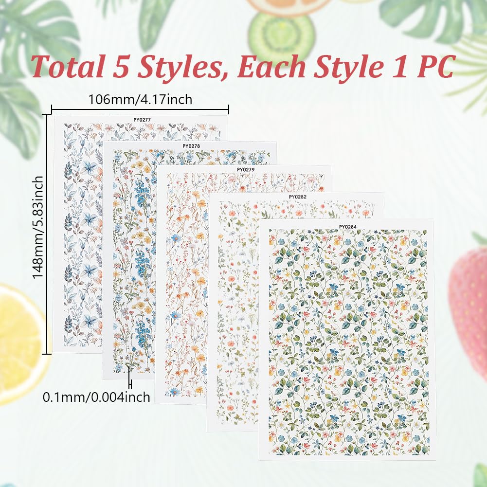 AHANDMAKER 5 Styles Flower Transfer Paper, Ceramic Decals Pottery Transfers for Pottery Art, Underglaze Paper, Flower Clay Transfer Paper, Colorful Pottery Art Sticker for Pottery Glaze, Blank Coaster