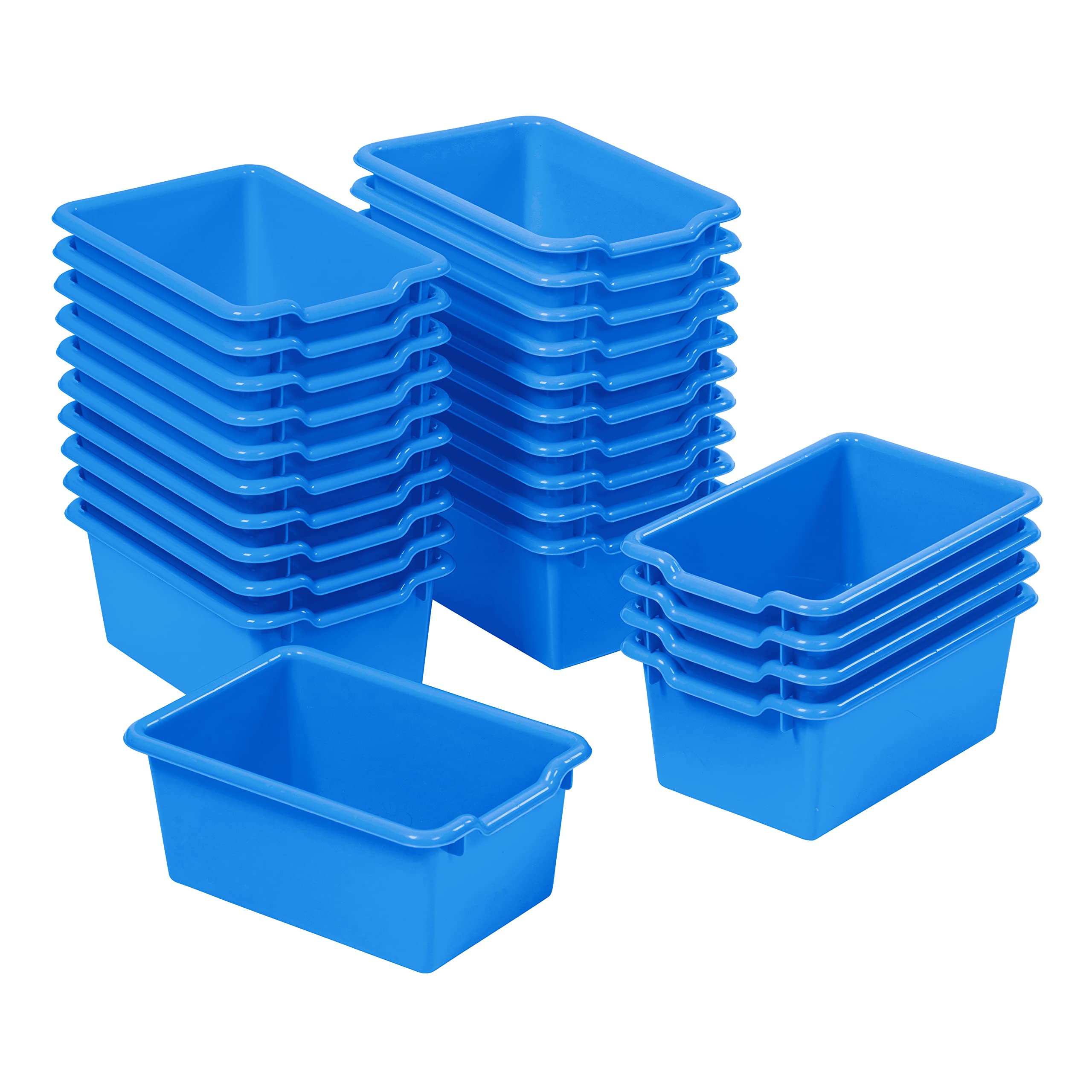 ECR4Kids Scoop Front Storage Bins, Multipurpose Organization, Blue, 25-Piece