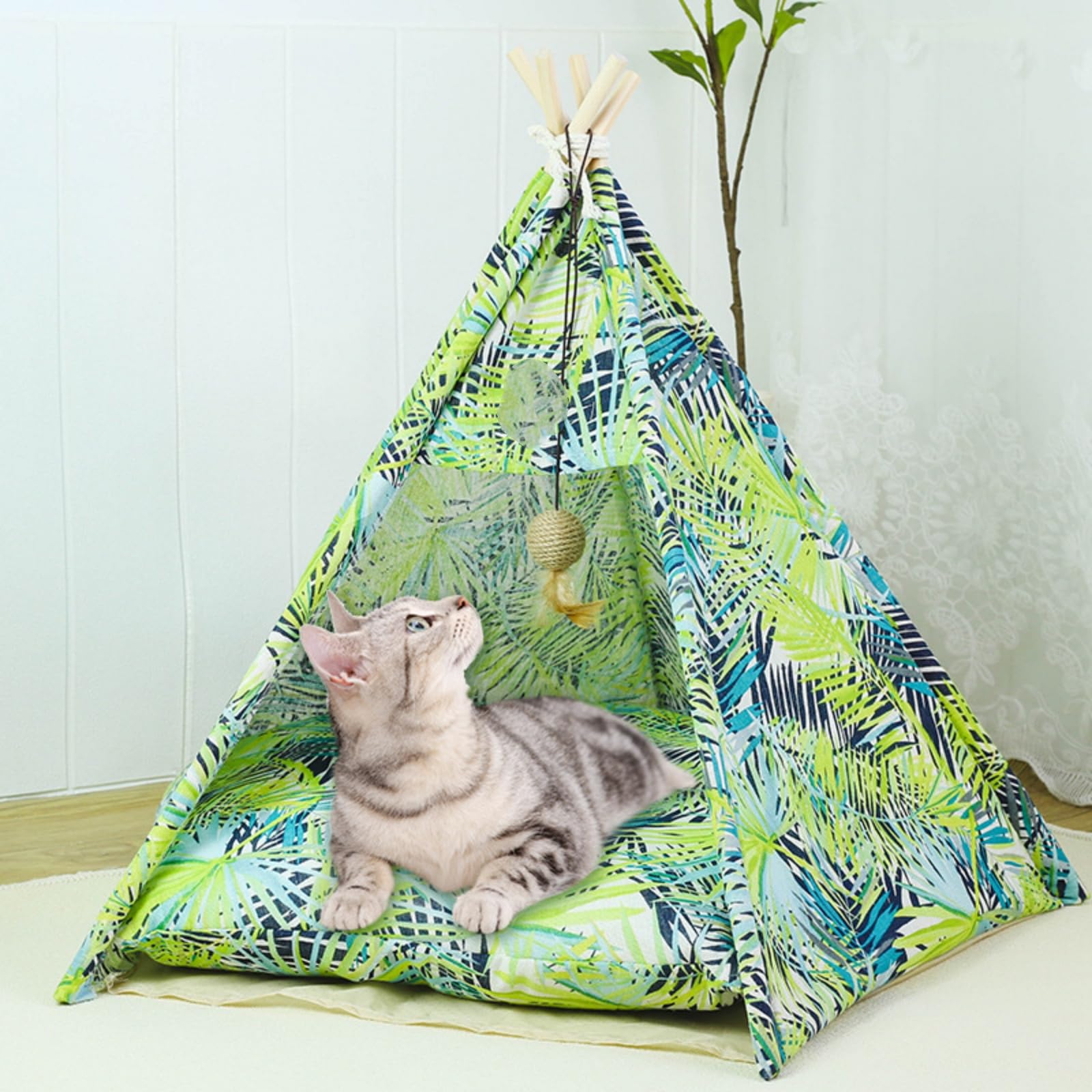 Pet Tipi Tente Portable Portable Amovible Lavable Maison De Chien House Intérieure Maison avec Coussin Et Lit De Chien À Tableau Noir pour Chats Et Chiens