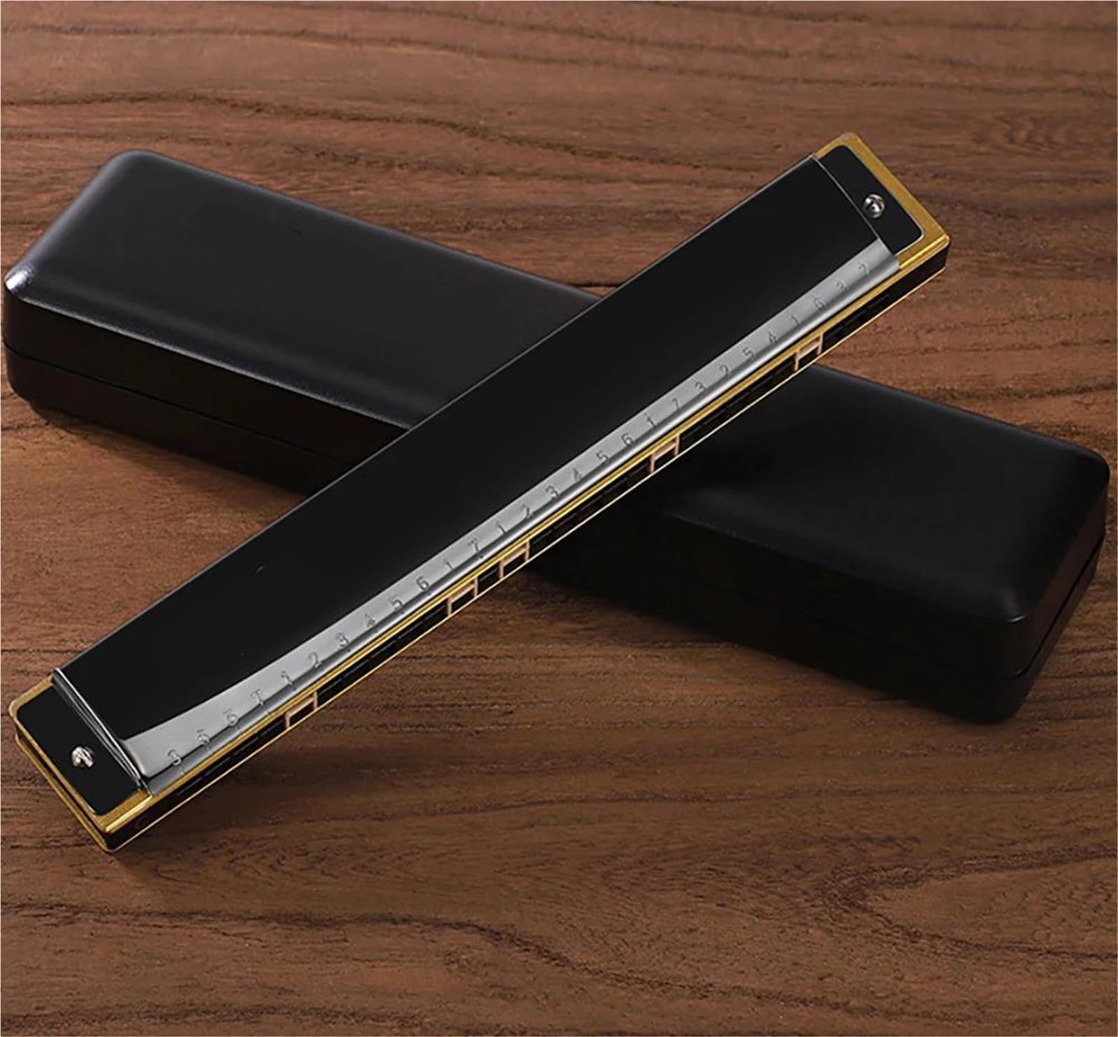 Einsteiger Mundharmonika 28-Loch-Vibrato-Mundharmonika In C-Dur Mit Phosphorbronze-Stimmzungen Blues-Einsteigerset Etui(Black)