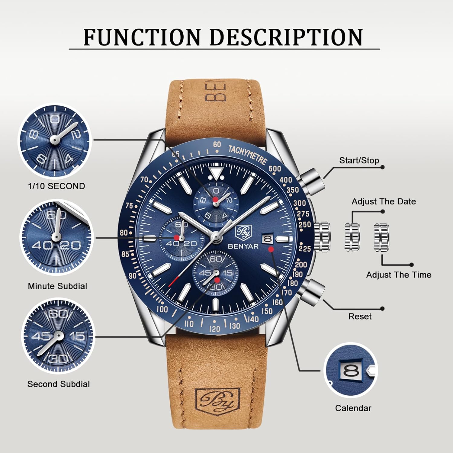 Relógio masculino BENYAR com movimento de quartzo, cronógrafo 30 m, à prova d’água, luminoso, casual, esportivo, negócios, couro, Prateado, azul, Esportivo em promoção! Veja a oferta e mais achadinhos de Relógios de pulso 4 Hoje é o melhor dia para comprar Relógio masculino BENYAR com movimento de quartzo, cronógrafo 30 m, à prova d’água, luminoso, casual, esportivo, negócios, couro, Prateado, azul, Esportivo com aquele preço maroto! Promoção! Aproveite a oferta! 4