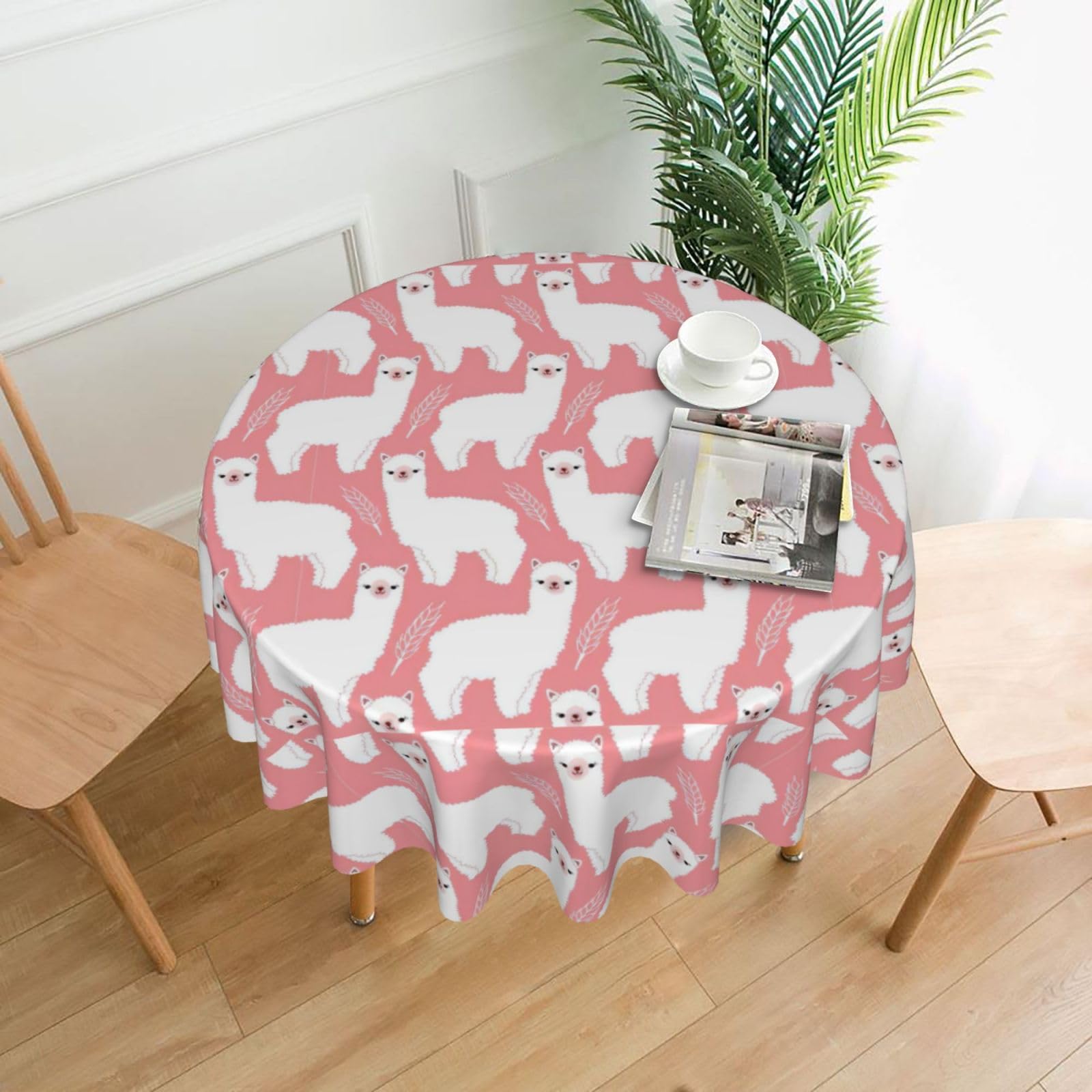 VCzsdff Alpaca Llama Print Stain Resistant Round Tablecloth 60in Family Friendly Polyester Cloth for Kids Meals
