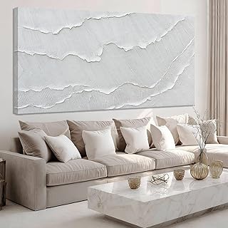 WINKAILIN Large White Abstract Textured Canvas Wall Art 73x147 Oversized...