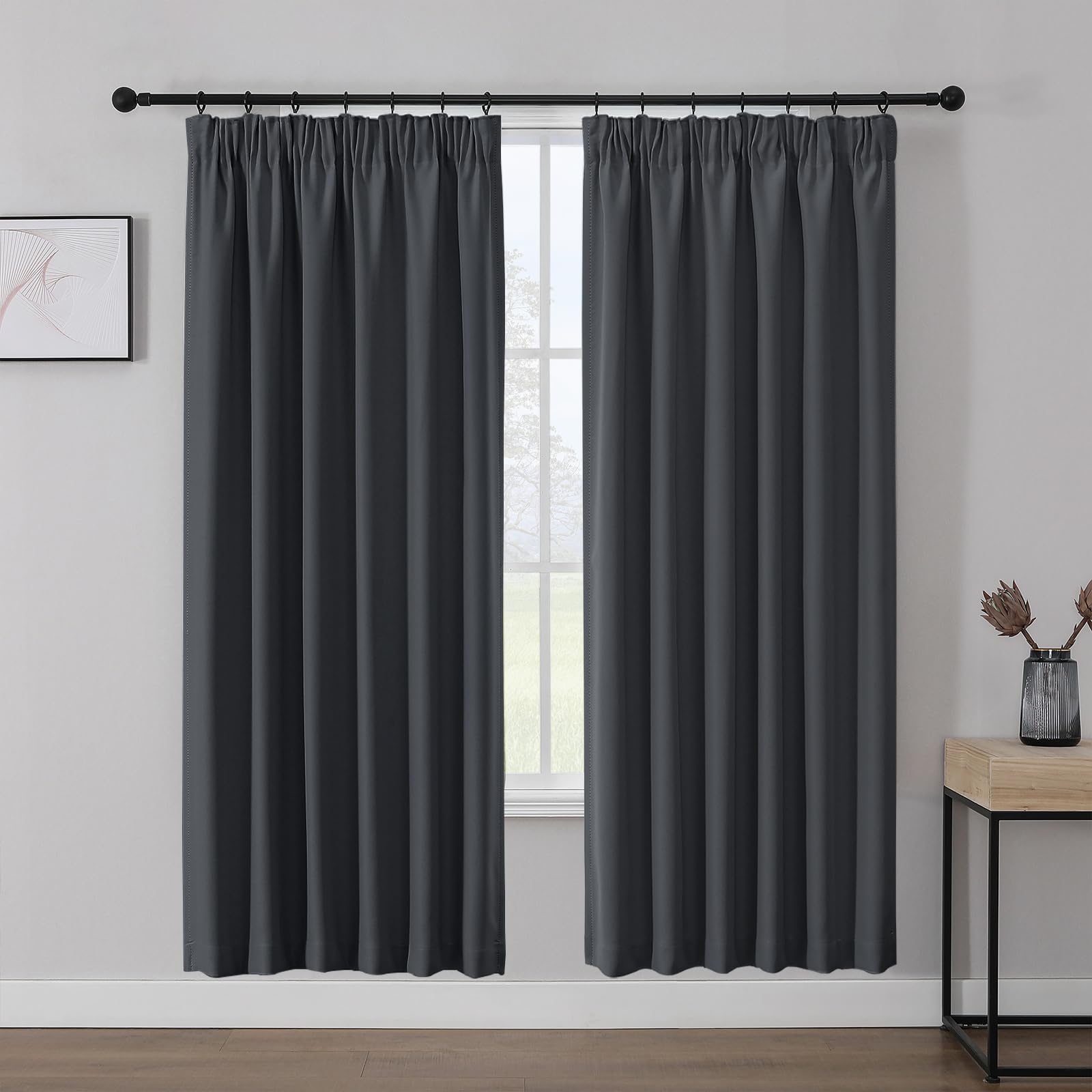 Joydeco Cortinas Opaca Termicas Aislantes Frio y Calor An 140 x Al 225 Gris Oscuro 2 Piezas Cinta Fruncidora Riel para Salon Dormitorio OEKO-TEX STANDARD 100