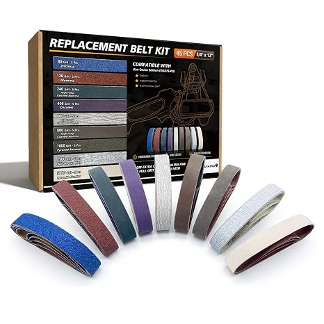 45 Pcs 3/4 x 12 Replacement Sharpening Belt Kit for Work Sharp Knife & Tool Sharpener Ken Onion Edition (WSKTS-KO) 9 Grits (80/120/240/400/600/800/1000/2500/5000)