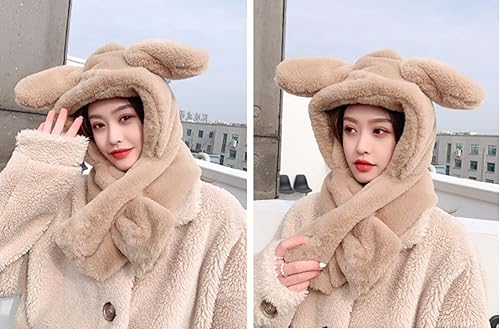 Miniatura 6 de Sombrero de conejo para mujer, bufanda de orejas de salto para mujer, niña, diseño de conejo kawaii, gorra divertida Y2K, lindo gorro de forro