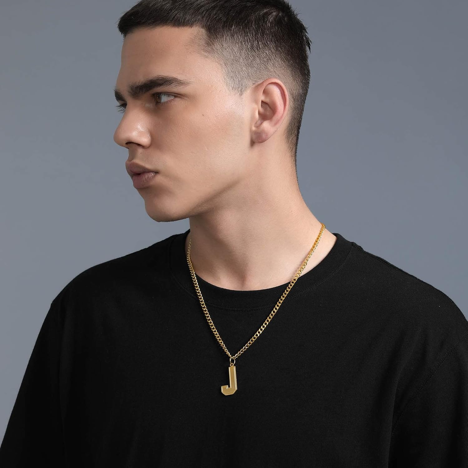 ChainsPro Initial A-Z Necklace for Boys - Stainless Steel Letter Charm Pendant with Chain-22+2", Silver/Gold Plated/Black Sports Stuffers Christmas Personalized Gifts for Men