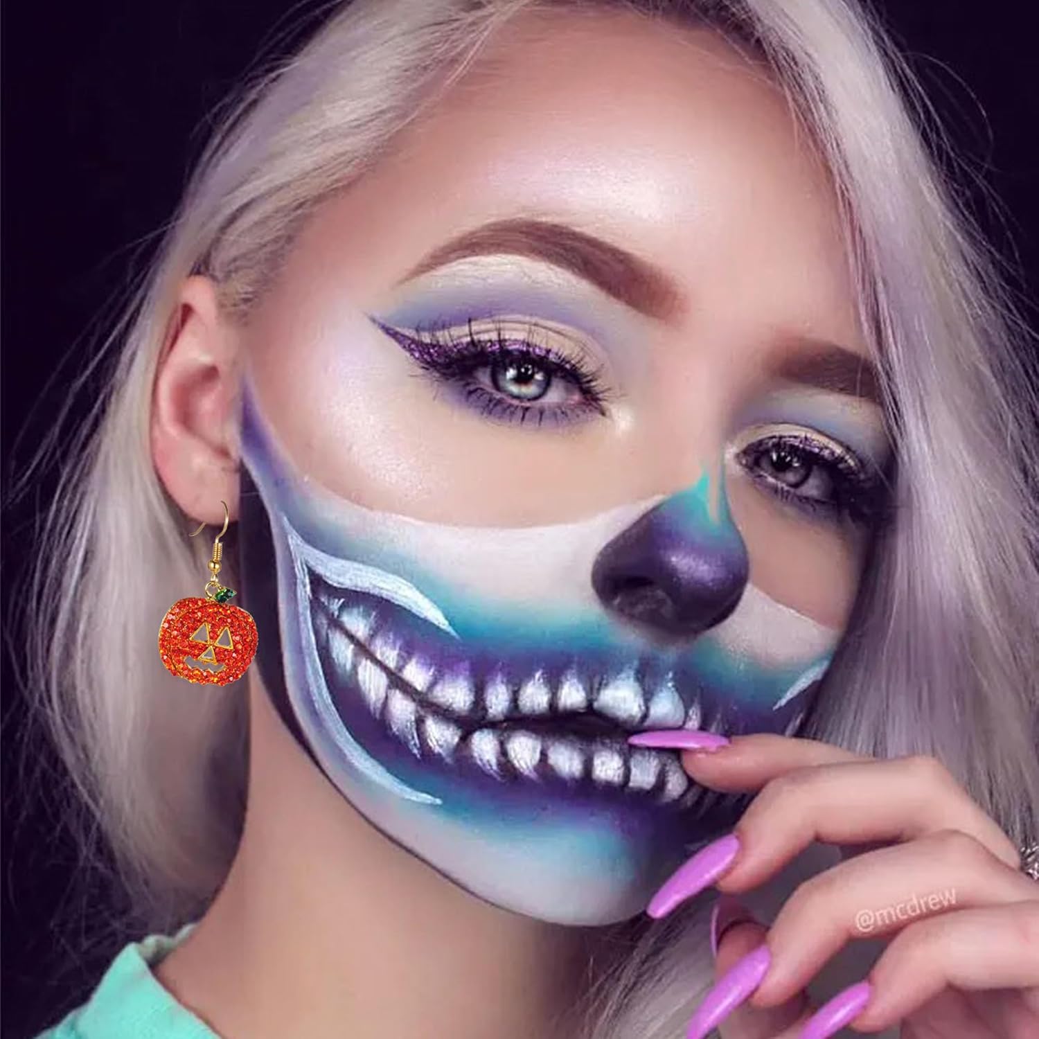 Halloween Pumpkin Earrings for Women Holiday Thanksgiving Hypoallergenic Crystal Pumpkin Drop Earrings - Image 3