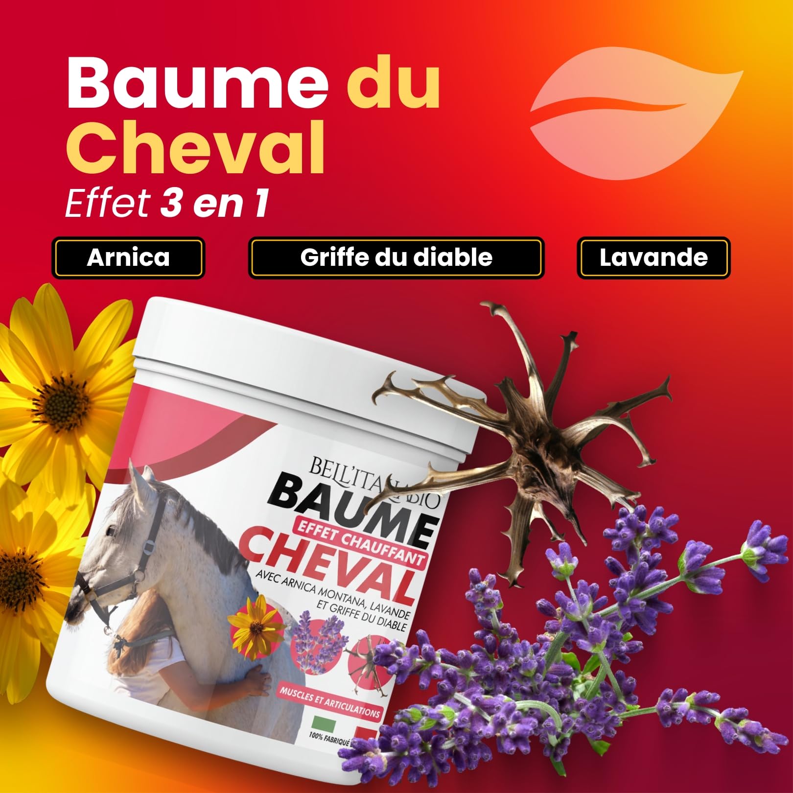 Bell’Italiabio Baume Du Cheval Effet Chauffant 600ml Creme Chauffante Musculaire Sport, Gel Chauffant Musculaire Avec Arnica, Lavande Et Griffe Du Diable Pferdebalsam 100% Made In Italy