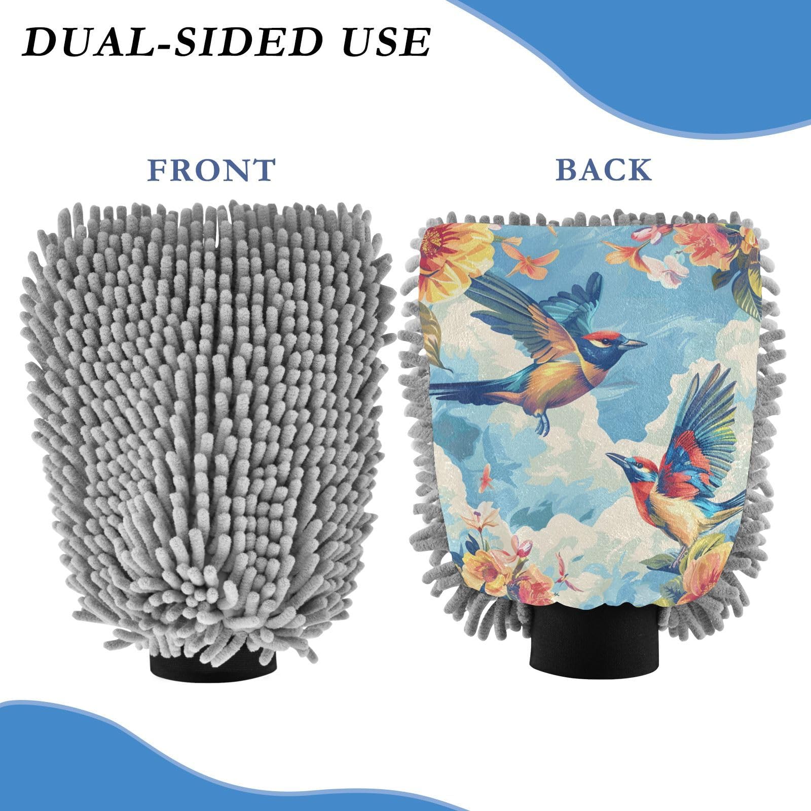 IOACIY Absorbent Microfiber Car Wash Drying Mitts, 2 Pack, Scratch-Free & Lint-Free, Rich Foam, Highly Absorbent, Double Sided, Wash Mitt Perfect for Car Washing, L, Bird (9)
