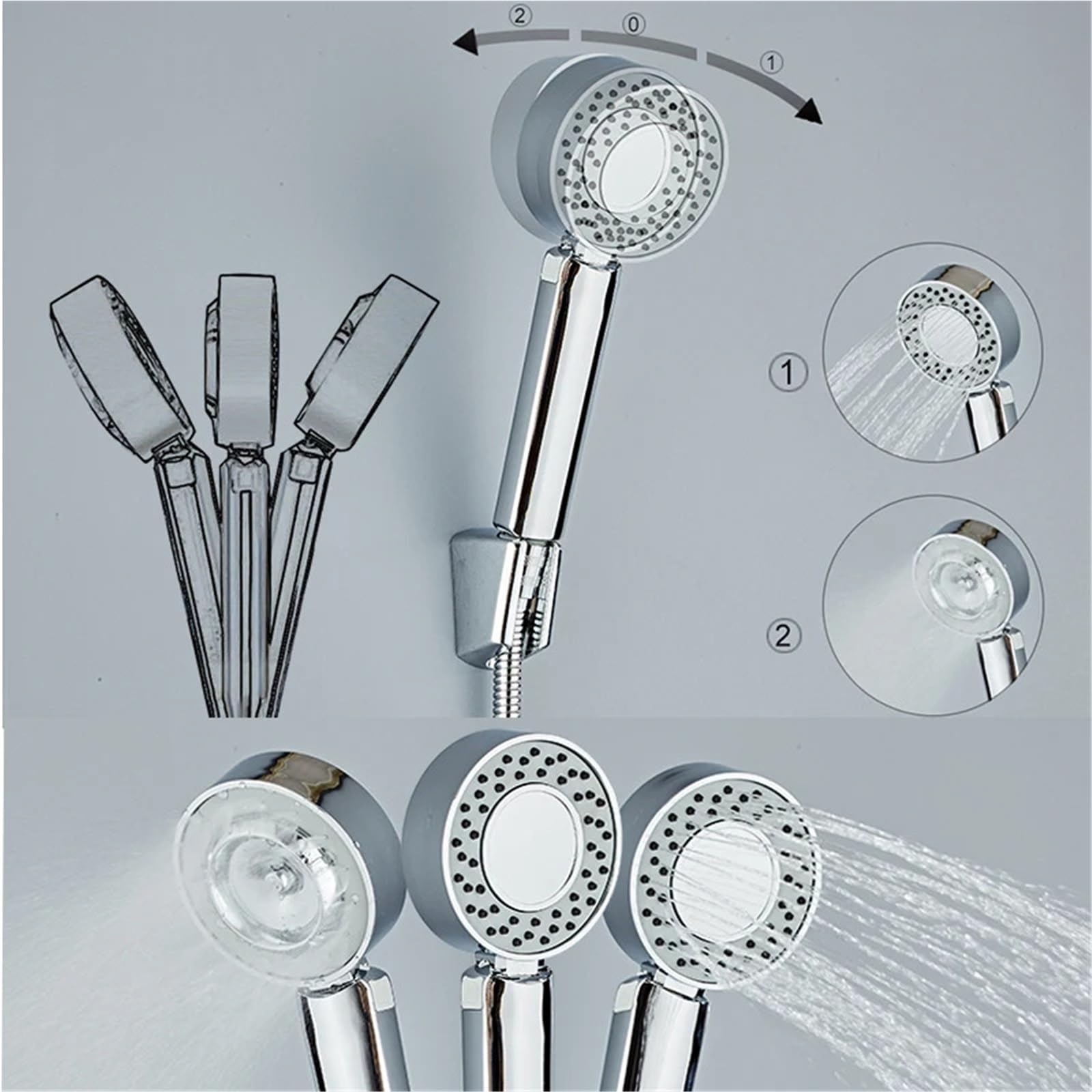 Cabezal de Ducha de Doble Cara, 2 uds., Doble función, Ahorro de Agua, Redondo, ABS Cromado, Ducha de baño, Ducha de Mano de Alta presión para Baños