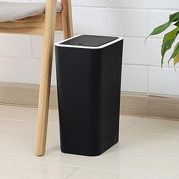 Bathroom Trash Bin With Lid, 2.6 Gallon / 10L Slim Bedroom Trash Can With Pop-up Lid, Kitchen Waste Bins Modern Trash Can Plasti-c Small Offic-e Bin For Kitchen Bathroom Bedroom Living Room
