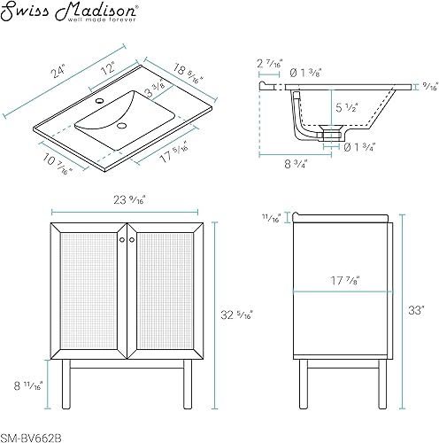 Vista 156 de Swiss Madison Classe - Lavabo de baño de roble de 24 pulgadas incluido