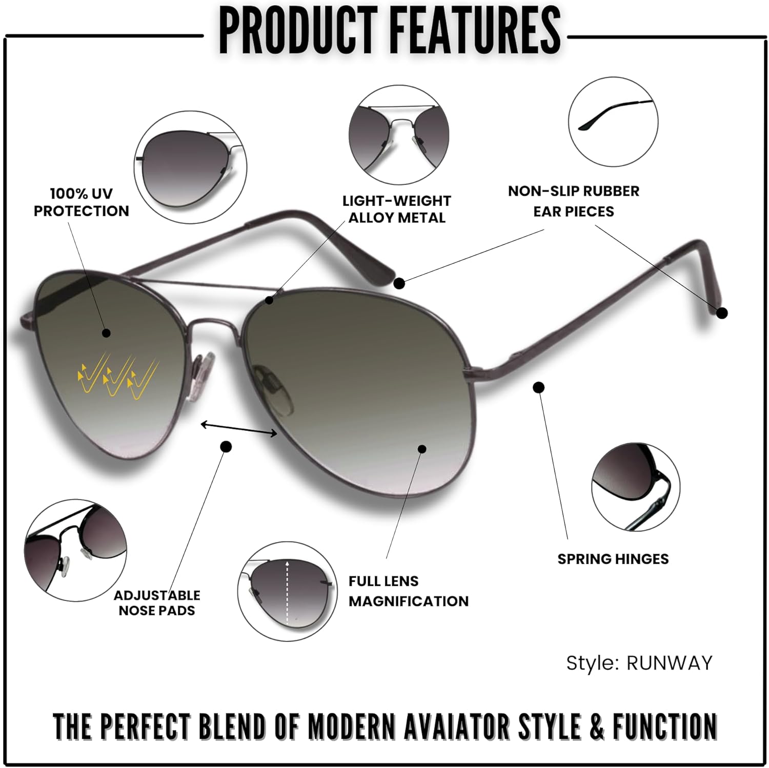 proSPORT Reading Sunglass Tinted FULL LENS Sun Reader Glasses Aviator Large Men Women NOT BIFOCAL - Image 3