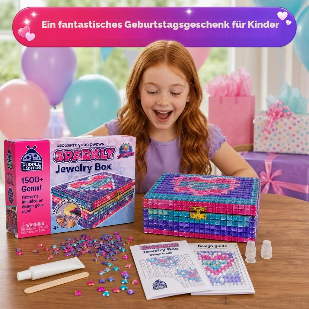 PURPLE LADYBUG Schmuckkästchen Mosaik Bastelset - Geschenk für Kinder ab 6 Jahre, Geschenk für Mädchen 7-14 Jahren, Bastelset für Teenager und Mädchen ab 10 Jahre - Kreatives DIY Geschenke