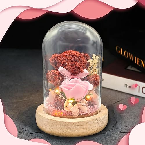 Miniatura 4 de Regalos para mujeres, rosa real de larga duración en caja de cristal, lámpara de flor infinita eterna, regalo divertido personalizado, novia, mamá,