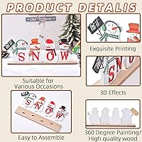 Vista 4 de Decoraciones Navideñas de Muñeco de Nieve, Bloque de Muñeco de Nieve de Madera, Letrero de Feliz Navidad, Decoración Rústica de Invierno Navideño