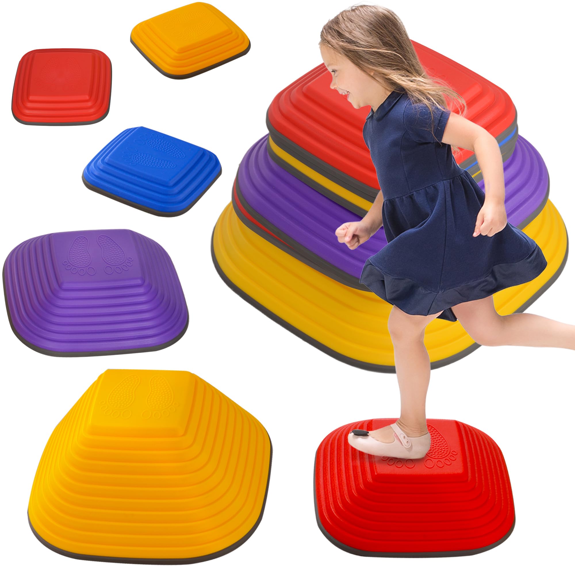 AIYAPLAY Balance Stepping Stones for Kids, 6-Piece Non-Slip Stackable River Stones, Obstacle Courses for Balance and Motor Skills, Indoor Outdoor Sensory Toy Gift for Ages 3-8 Years