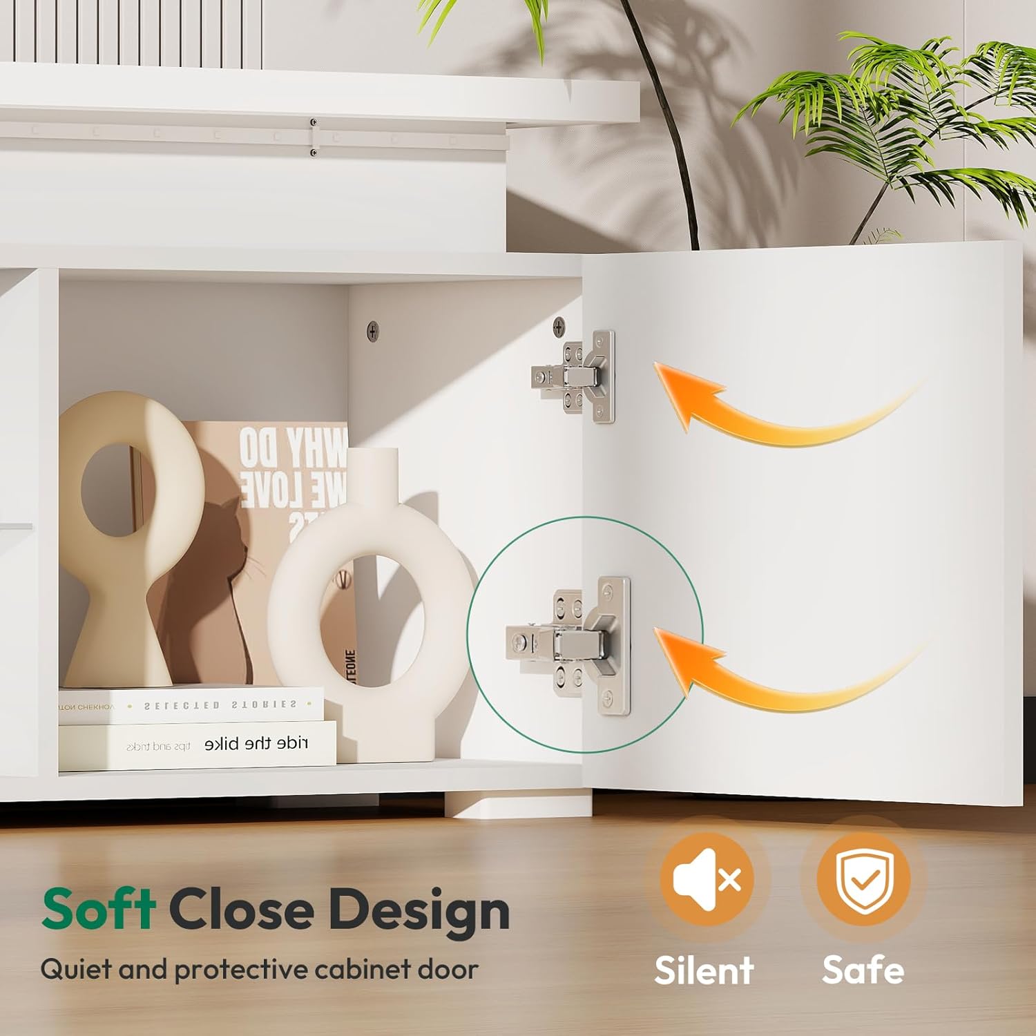 TV-Stand for 85 Inch TV - Led TV Stand with Power Outlet, Modern Entertainment Center with Glass Shelf, High Glossy Gaming TV Media Console for Living Room, Light White - Image 5