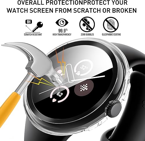 Miniatura 4 de Suoman Paquete de 3 fundas protectoras de pantalla para Google Pixel Watch 2Pixel Watch, protector de pantalla de vidrio templado + cubierta