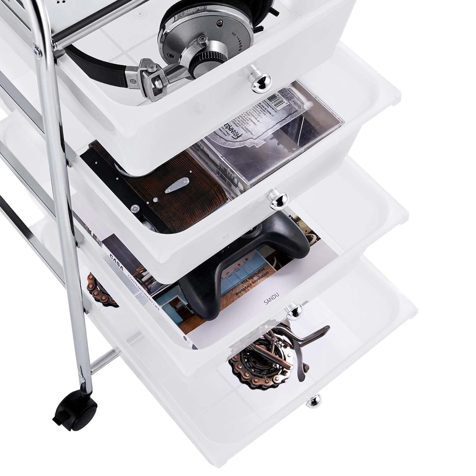 Yaheetech Carrito Auxiliar con Ruedas Carro de Almacenamiento con Cajones Carro Organizador Plastico Cajoneras Oficina para Transporte Blanco