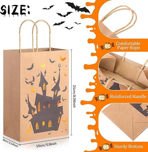 Miniatura 2 de Yexiya Bolsas de regalo de otoño a granel de papel kraft de Acción de Gracias, bolsas de dulces de otoño con asas, bolsas de golosinas de otoño para