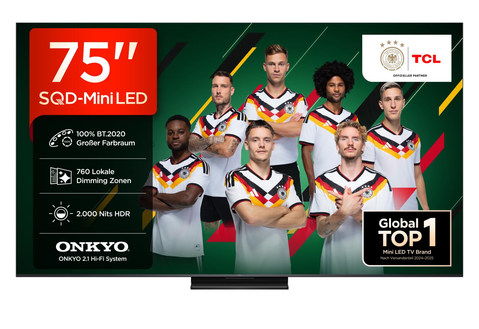 TCL 75Q7D Pro SQD-Mini LED 75 Zoll Fernseher, 4K Smart TV, Google TV | 760 Dimming-Zonen, 2000 Nits Spitzenhelligkeit, Dolby Vision IQ & Atmos, 2.1 Onkyo Sound, 144 Hz VRR, AirPlay 2 & Alexa